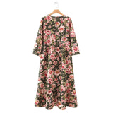 Vadim women dots print maxi dress pleated three quarter sleeve female casual straight dresses chic ankle length vestidos QB260