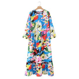 Vadim women dots print maxi dress pleated three quarter sleeve female casual straight dresses chic ankle length vestidos QB260