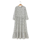 Vadim women dots print maxi dress pleated three quarter sleeve female casual straight dresses chic ankle length vestidos QB260