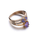 Luxury Clear AAAA Purple Crystal Ring Alloy with Rose Gold Plated