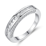 Luxury 2Pcs Ring Set Clear AAAA Cubic Zircon Ring for Lovers White gold Plated Square Drill