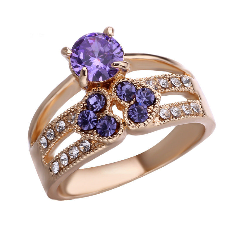 Luxury Clear AAAA Purple Crystal Ring Alloy with Rose Gold Plated