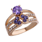 Luxury Clear AAAA Purple Crystal Ring Alloy with Rose Gold Plated