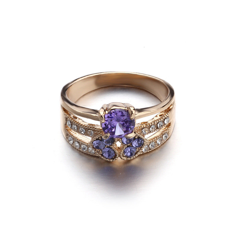 Luxury Clear AAAA Purple Crystal Ring Alloy with Rose Gold Plated