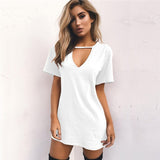 Choker V-neck Summer Dresses Short Sleeve Casual Sexy Halter Loose Boho Beach Dress Vestidos Plus Size