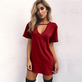 Choker V-neck Summer Dresses Short Sleeve Casual Sexy Halter Loose Boho Beach Dress Vestidos Plus Size
