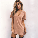 Choker V-neck Summer Dresses Short Sleeve Casual Sexy Halter Loose Boho Beach Dress Vestidos Plus Size