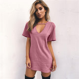 Choker V-neck Summer Dresses Short Sleeve Casual Sexy Halter Loose Boho Beach Dress Vestidos Plus Size