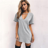 Choker V-neck Summer Dresses Short Sleeve Casual Sexy Halter Loose Boho Beach Dress Vestidos Plus Size