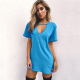 Choker V-neck Summer Dresses Short Sleeve Casual Sexy Halter Loose Boho Beach Dress Vestidos Plus Size