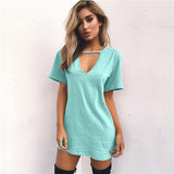 Choker V-neck Summer Dresses Short Sleeve Casual Sexy Halter Loose Boho Beach Dress Vestidos Plus Size