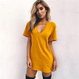 Choker V-neck Summer Dresses Short Sleeve Casual Sexy Halter Loose Boho Beach Dress Vestidos Plus Size