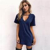 Choker V-neck Summer Dresses Short Sleeve Casual Sexy Halter Loose Boho Beach Dress Vestidos Plus Size