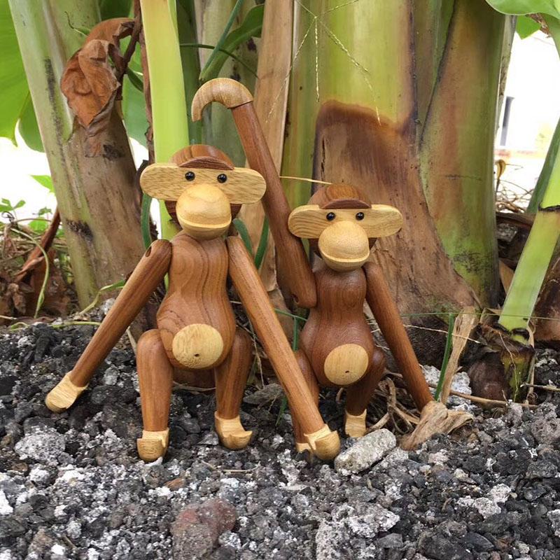 Nordic Denmark Craft Arts Monkey Solid Teak Wood Joint Figurines