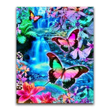 F&S Diamond Painting Store Waterfall with Colorful Butterflies & Flowers