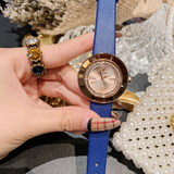 Rhinestone-studded Leather Strap Women's Watch