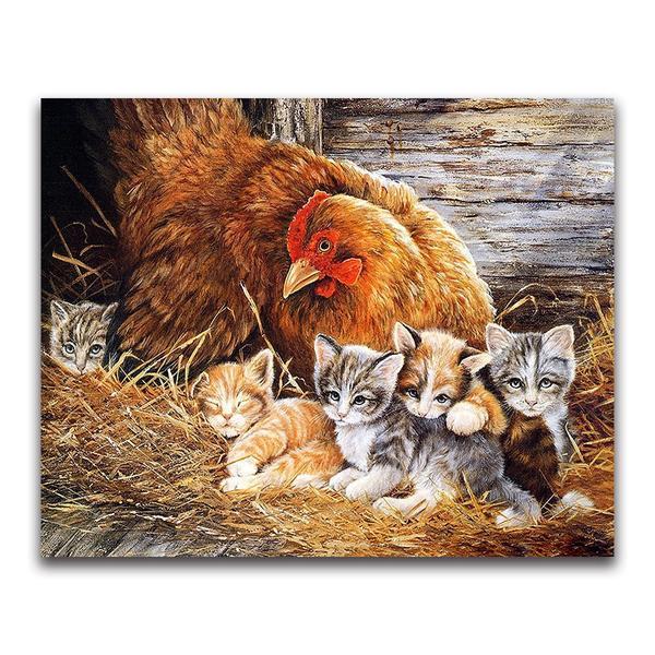 F&S Diamond Painting Store Chicken and Cat in Nest