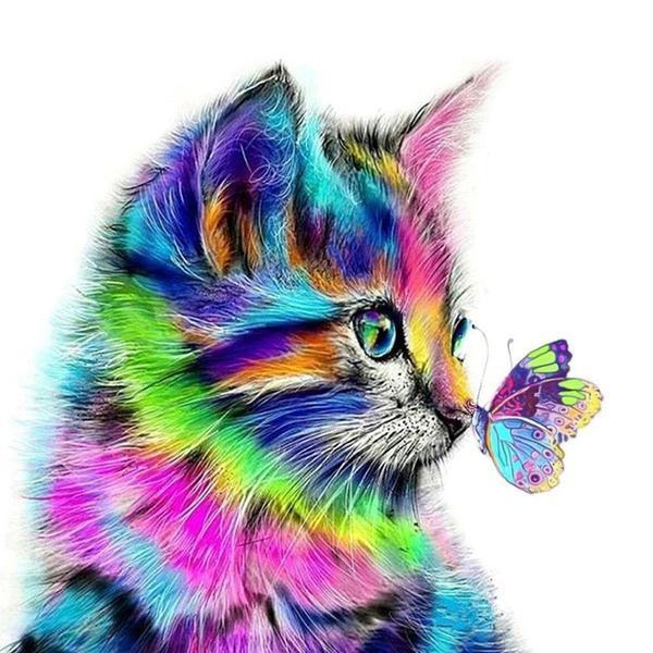 F&S Diamond Painting Store Colored Butterfly on Nose of Cat