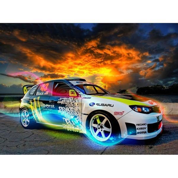 F&S Diamond Painting Store Colorful Sports Car in Stormy Weather