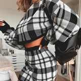 Glamaker Plaid knitted two-piece suit sexy autumn Dress women elegant winter sweater dress Sexy female fashion party short dress