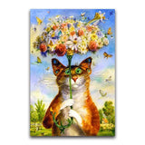 F&S Diamond Painting Store Cat is holding Flowers with Butterflies