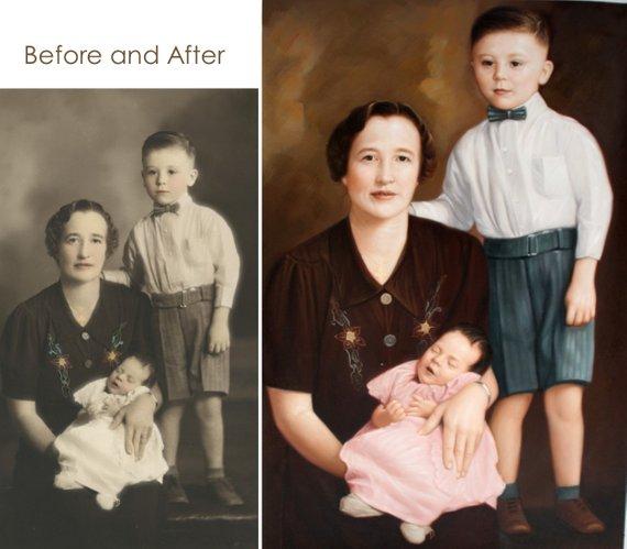 F&S Gift Store 3 Subjects Vintage Restoration Oil Painting from Photo. Custom Oil Portrait.Personalized Portrait.Vintage art.Portrait from Photo.2 Payments