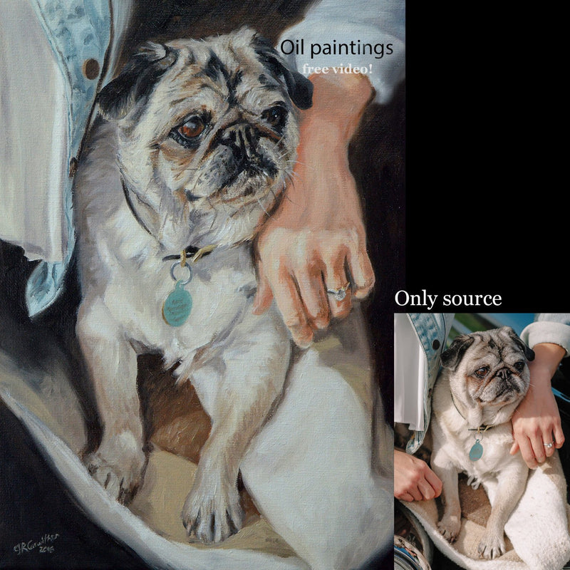 F&S Gift Store Dog Painting, Custom Dog portrait, Pet portrait, Pug - oil painting on canvas. 50% DEPOSIT. Handmade Custom pet portrait.