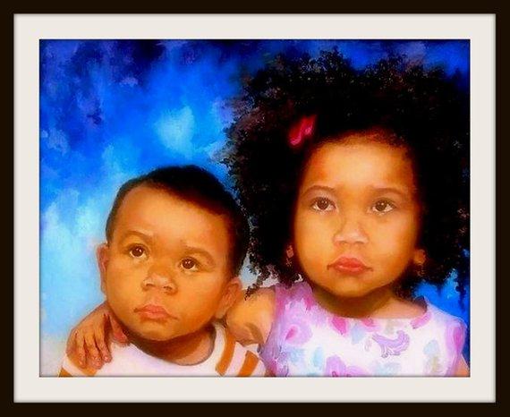 F&S Gift Store Color Oil Double Portrait Custom Portrait Personalized Oil canvas Painting Art from photo Child Family Portraits Contemporary Painting Art