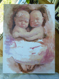 F&S Gift Store Baby Gift Custom oil painting portrait twins art twin baby gift room décor newborn chic modern original fine art personalized boy girl