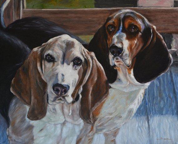 F&S Gift Store basset hound, beagles hound, Custom Pet Portrait, Dog Painting, Oil Painting, Portrait Commission, two dogs portrait, pet portrait, 16x20"