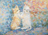 F&S Gift Store Curious Kitty Original Oil Painting Cat Small Playful Kittens Pet Portrait Animal Custom Impasto Nursery Kid wall Art Abstract Picture gift