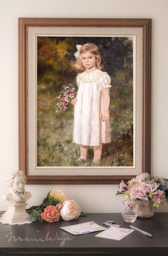 F&S Gift Store Custom Portrait Oil Painting, baby gift, one Child, 18 x 24 inches, whole body, impressionist background