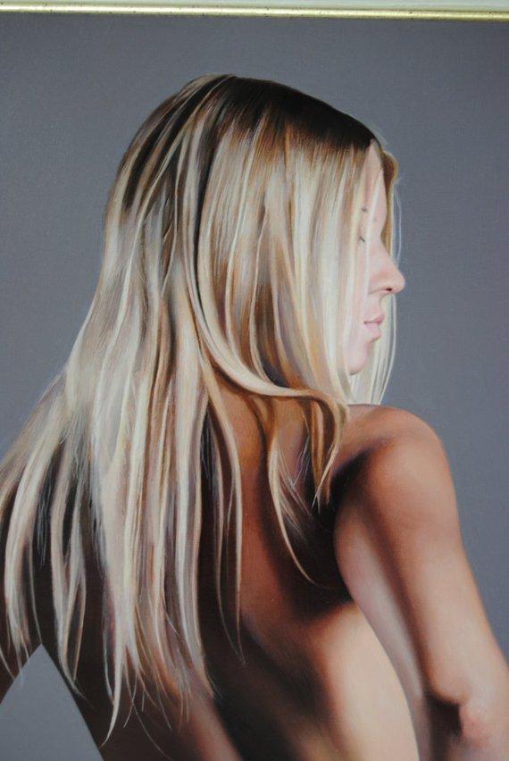 F&S Gift Store Nude portrait, Blonde, Portrait from photo, Canvas painting, Hyperrealism , Ready to hang, Certificate attached, Erotic Art, 27,6 x 19,7 in
