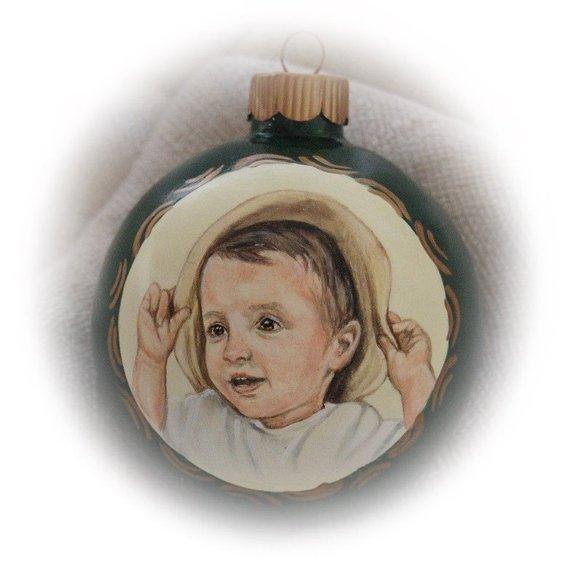 F&S Gift Store Portrait ornament - child portrait painting, Baby's first birthday ornament custom portraits