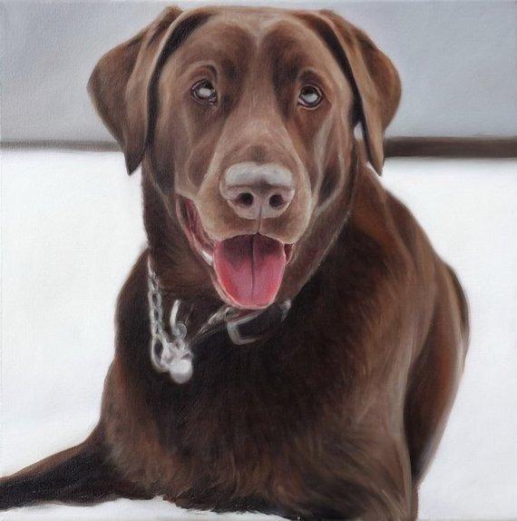 F&S Gift Store CUSTOM PET PORTRAIT - Oil Painting - Chocolate Lab - The Best Gift