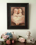 F&S Gift Store Baby Gift Custom oil painting portrait twins art twin baby gift room décor newborn chic modern original fine art personalized boy girl