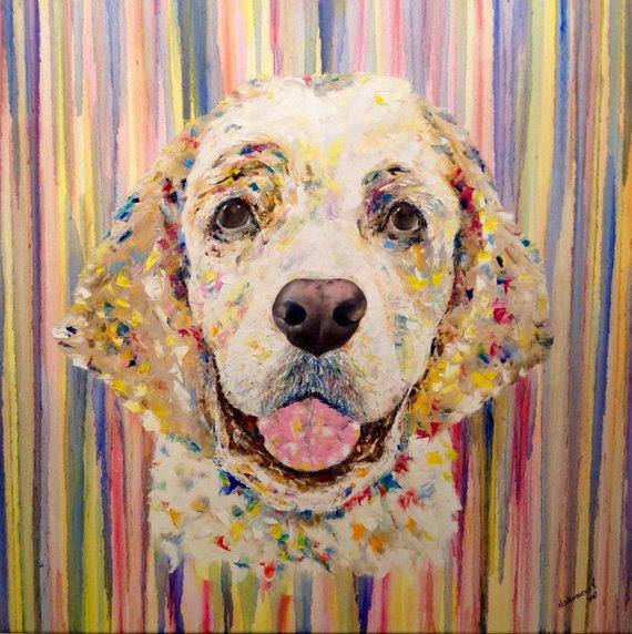 F&S Gift Store Dog Painting Customized Oil Portrait Pet Animal Painting On Canvas Palette Knife Art Impasto Dog Lover Gift Anniversary Present For Wife
