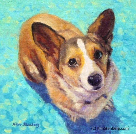 F&S Gift Store Pembroke Welsh Corgi Custom Pet Dog Portrait Oil Commission Painting from Photo 8" x 8" Wall Art Unique Gift For Dog Lover By Kim Stenberg