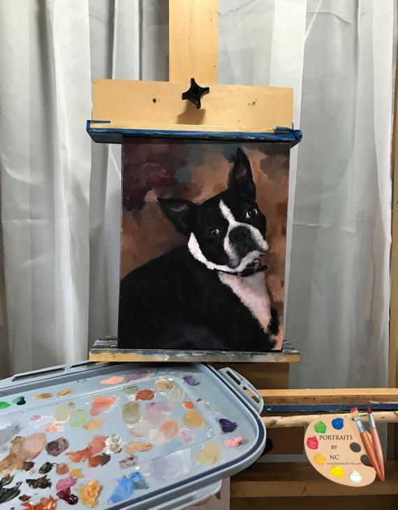 F&S Gift Store Boston Terrier Pet Portrait - Custom Dog Portrait - Boston Terrier Painting from your Photo - Portraits by NC