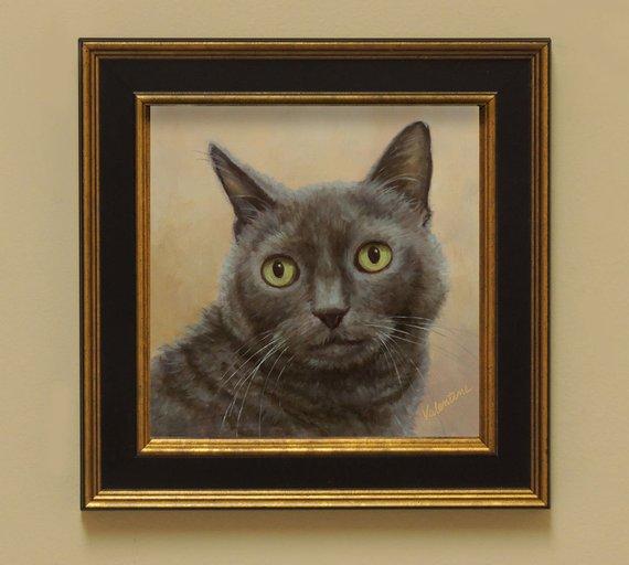 F&S Gift Store Cat Pet Portrait Custom Commission Oil Painting Cammie Miniature Realistic 6x6 Gift Item Framed Free Shipping