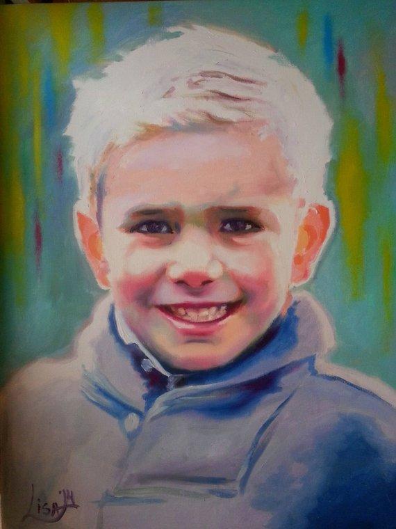 F&S Gift Store Portrait Of A Boy, Custom Painting Oil Canvas, Child Family, Large Colorful Brigh, Hand Painted From Photo - Original Wall Art