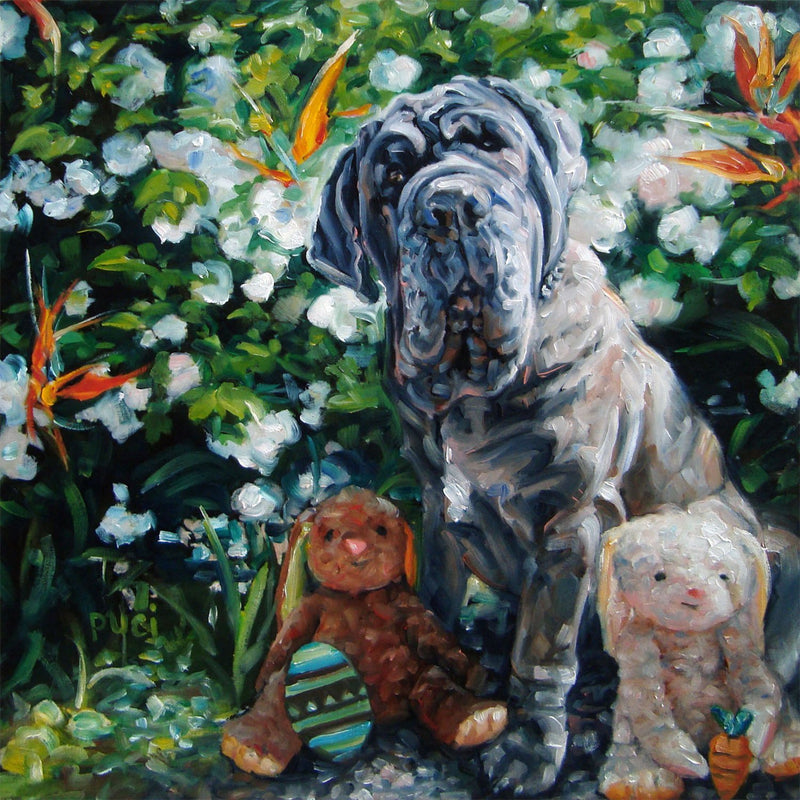 F&S Gift Store Easter Sunday with the Kids, custom Dog Paintings, oil portrait paintings from your photos, 12x12"