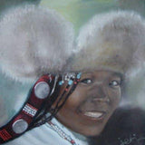 F&S Gift Store Personal oil painting, smiling Tibetan woman portrait, Photo child portrait, folklore portrait with pearls, green fur hat