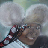 F&S Gift Store Personal oil painting, smiling Tibetan woman portrait, Photo child portrait, folklore portrait with pearls, green fur hat