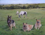 F&S Gift Store Custom Dog portraits, Pet portrait, Dog Painting, Dog Art - MULTIPLE dogs & landscape - oil painting 36x24 inches, from your photos