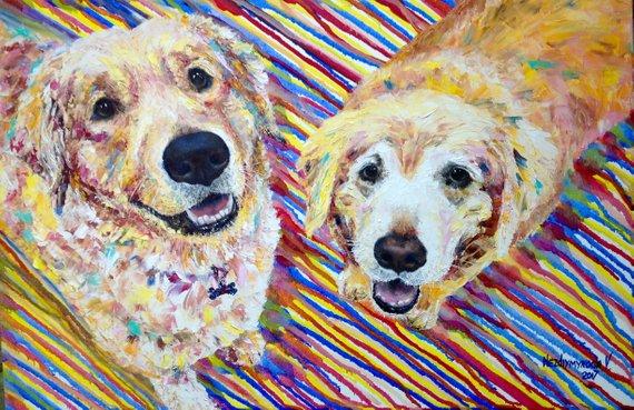 F&S Gift Store Pet painting custom Oil portrait dog original Colorful painting dog Customized painting On canvas Gift for wife Art present for dog lover