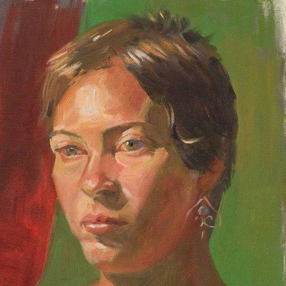 F&S Gift Store Beautiful Woman Portrait, Custom Oil Portrait, Lady Portrait, Green Eyes, Young Woman, Woman Face, Oil on Canvas 45X35 CM (17.7"X13.8")