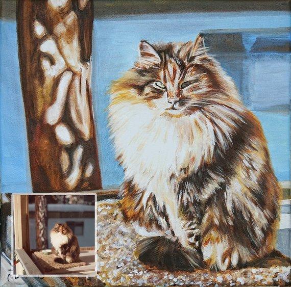 F&S Gift Store 12in x 12in â€?Custom Pet Portrait Painting from Photo, Dog Painting, Cat Painting, Memorial, Animal Lover Gift, Time-Lapse, Frame Included