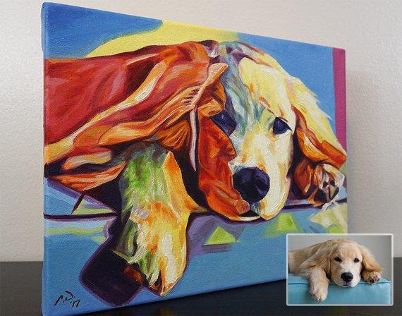 F&S Gift Store 18in x 24in â€?Custom POP ART, ABSTRACT Pet Portrait Painting from Photo, Pet Oil Painting, Cat Painting, Memorial, Time-Lapse Frame Included