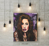 F&S Gift Store July - Custom oil painting of Angelina Jolie, Purple space, Peaceful look By Marina Muhin